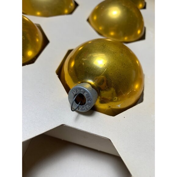 Vintage Woolworths Gold Glass Christmas Tree Ornaments Original Box Set of 10 19 - Picture 3 of 9